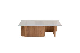 Nordure Flavio Mesa de Centro de Pino Atlántico con Tapa de Cristal Templado 105x65x30cm